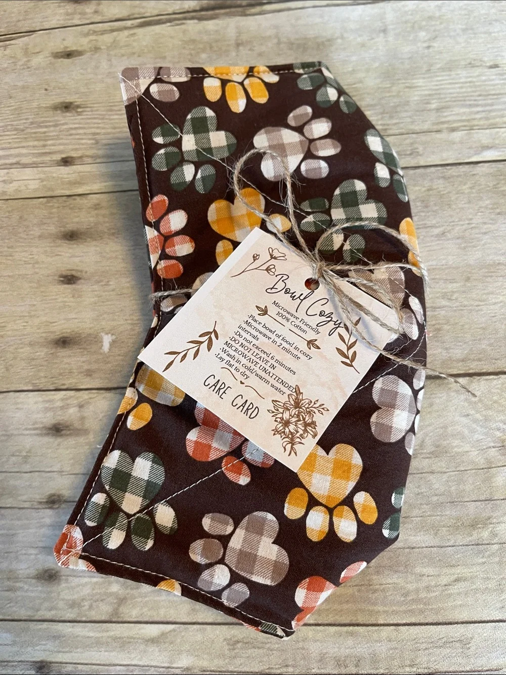 Microwave Bowl Cozy Fabric Bowl Fall/Autumn Paw Prints Same Cotton Both Sides